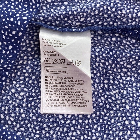 H&M Size 14 Women’s Blouse Top Navy Blue Polkadots print 3/4 sleeve lightweight - Picture 10 of 11